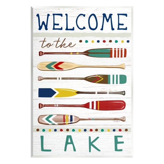 Stupell Industries Lake Welcome Sign Striped Oars Graphic Art Unframed Art Print Wall Art, Design by Elizabeth Tyndall