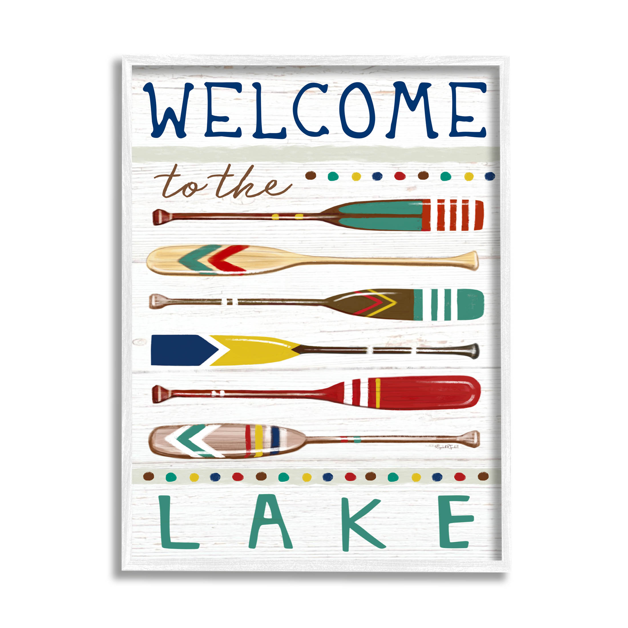 Stupell Industries Lake Welcome Sign Striped Oars Graphic Art White Framed Art Print Wall Art, Design by Elizabeth Tyndall