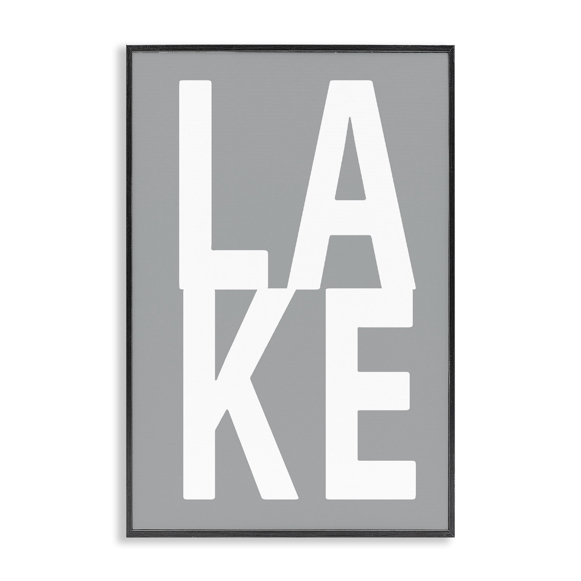 Stupell Industries Lake Word on Grey Typography Painting Black Framed Art Print Wall Art, 16 x 24