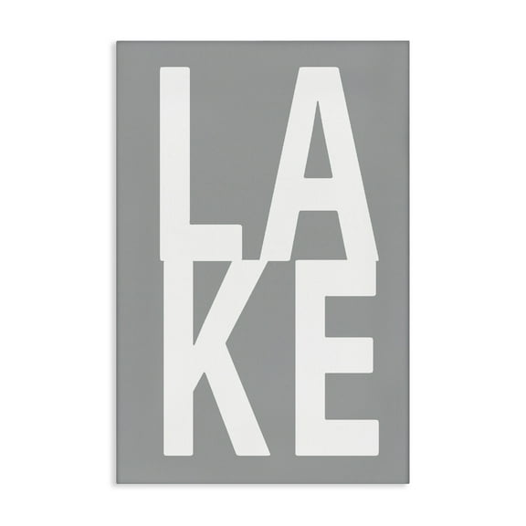 Stupell Industries Lake Word on Grey Typography Painting Gallery Wrapped Canvas Art Print Wall Art, 16 x 24