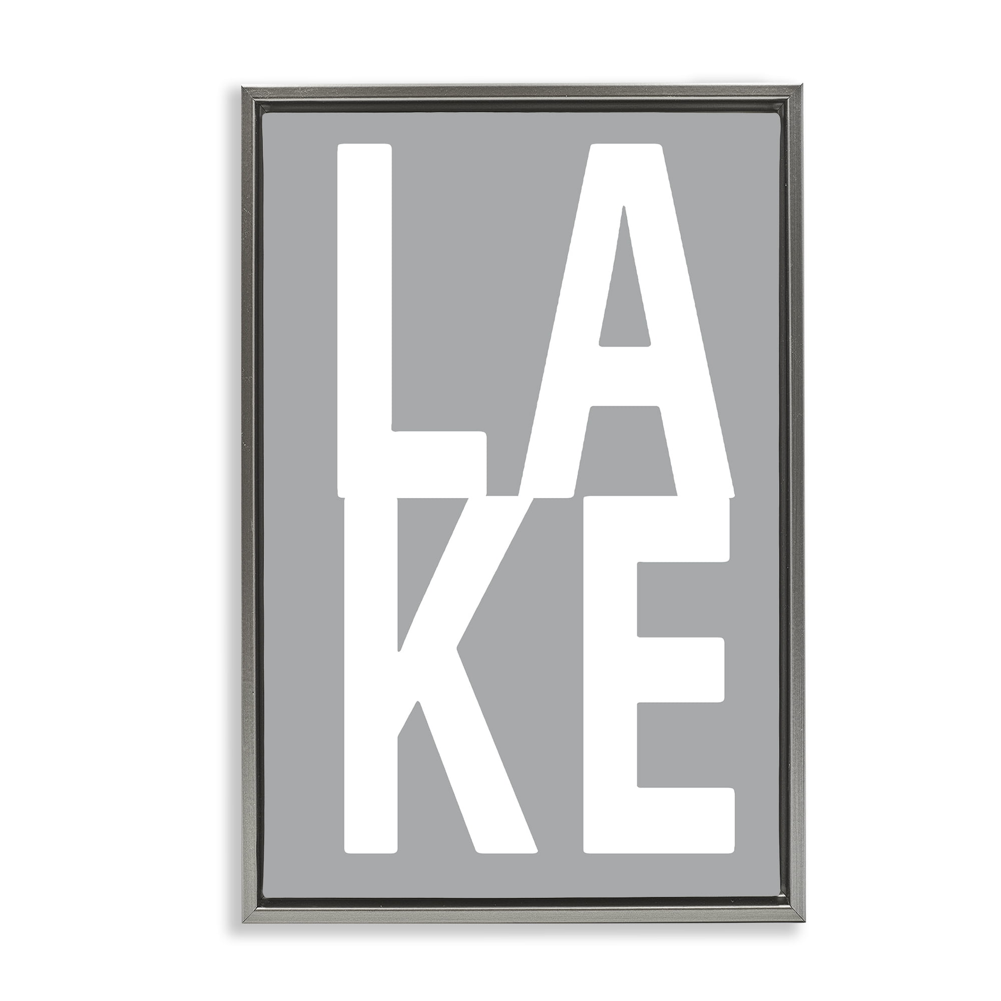 Stupell Industries Lake Word on Grey Typography Painting Gray Floater Framed Art Print Wall Art, 21 x 31