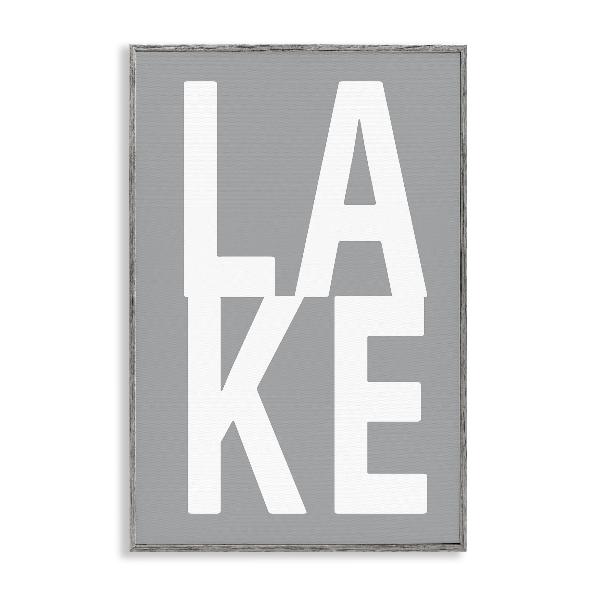 Stupell Industries Lake Word on Grey Typography Painting Gray Framed Art Print Wall Art, 16 x 24