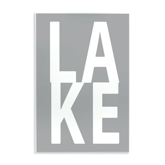Stupell Industries Lake Word on Grey Typography Painting Unframed Art Print Wall Art, 10 x 15