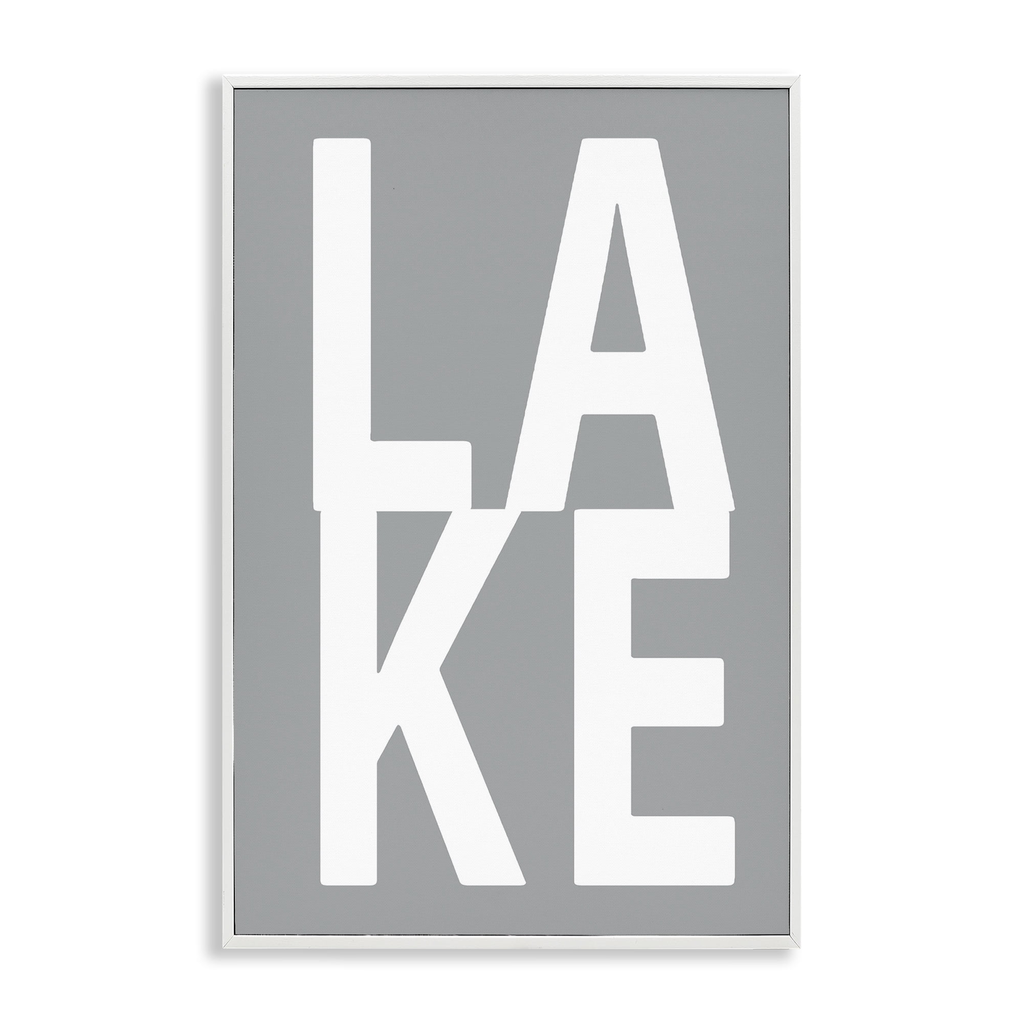 Stupell Industries Lake Word on Grey Typography Painting White Framed Art Print Wall Art, 20 x 30