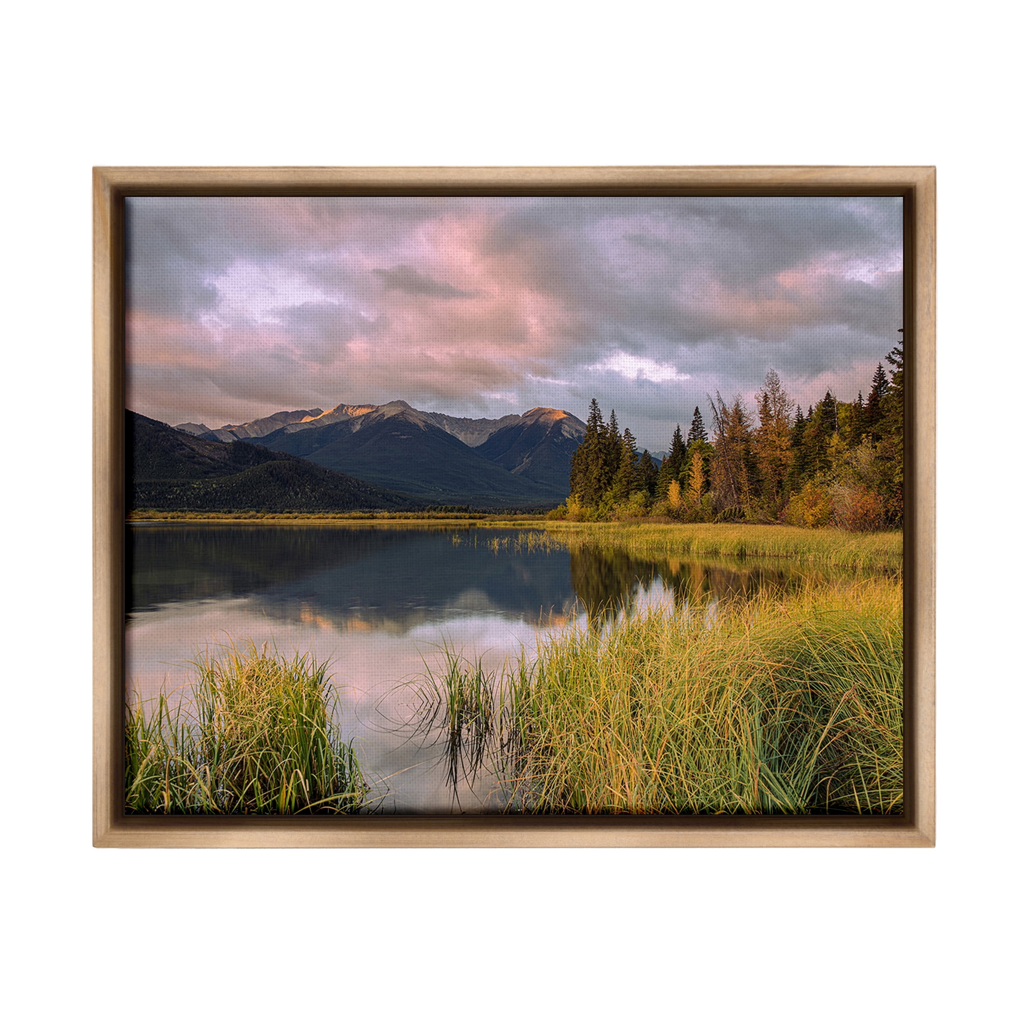 Stupell Industries Lake's Edge Landscape Landscape Photography Brown Floater Framed Canvas Art Print Wall Art, 21 x 17