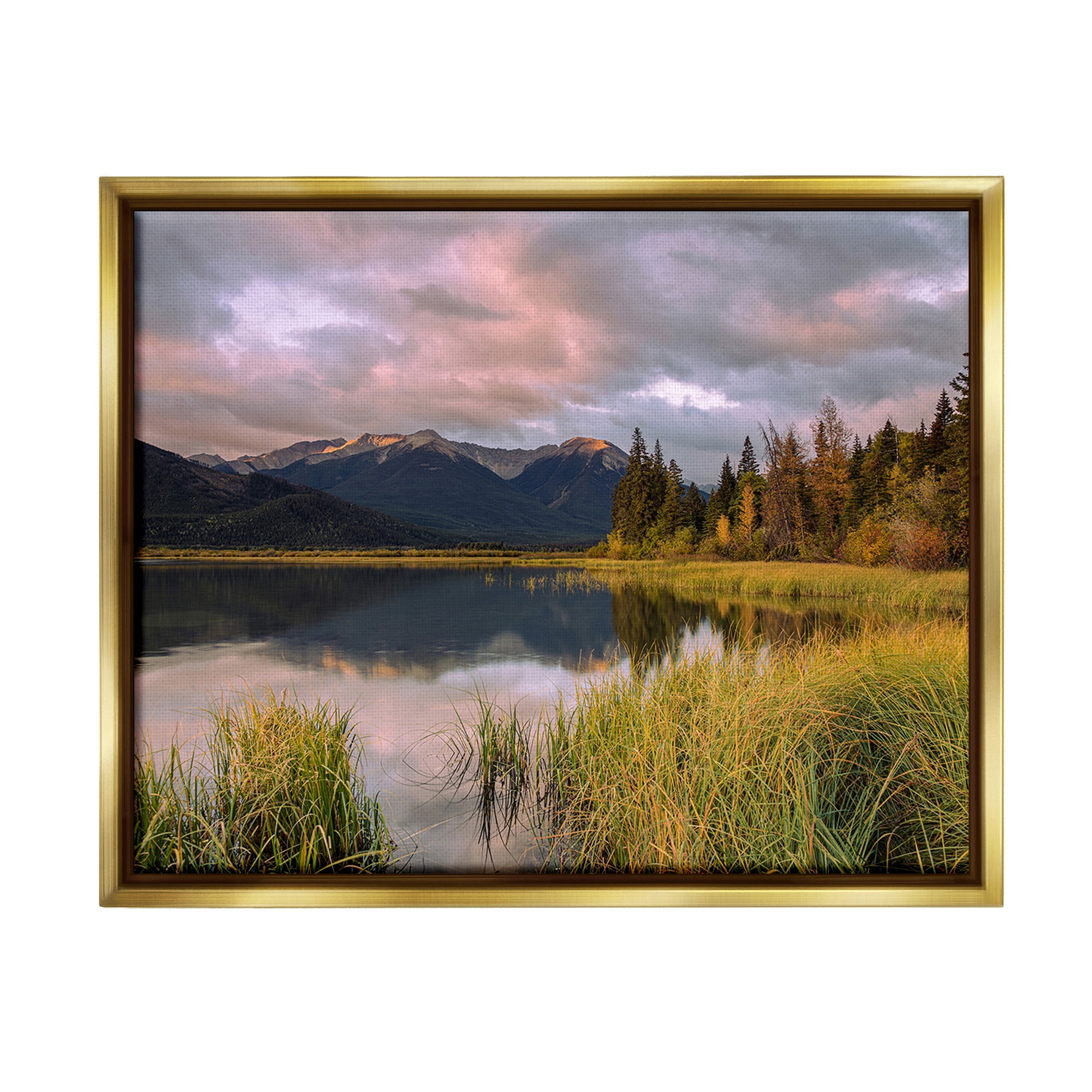 Stupell Industries Lake's Edge Landscape Landscape Photography Gold Floater Framed Canvas Art Print Wall Art, 31 x 25