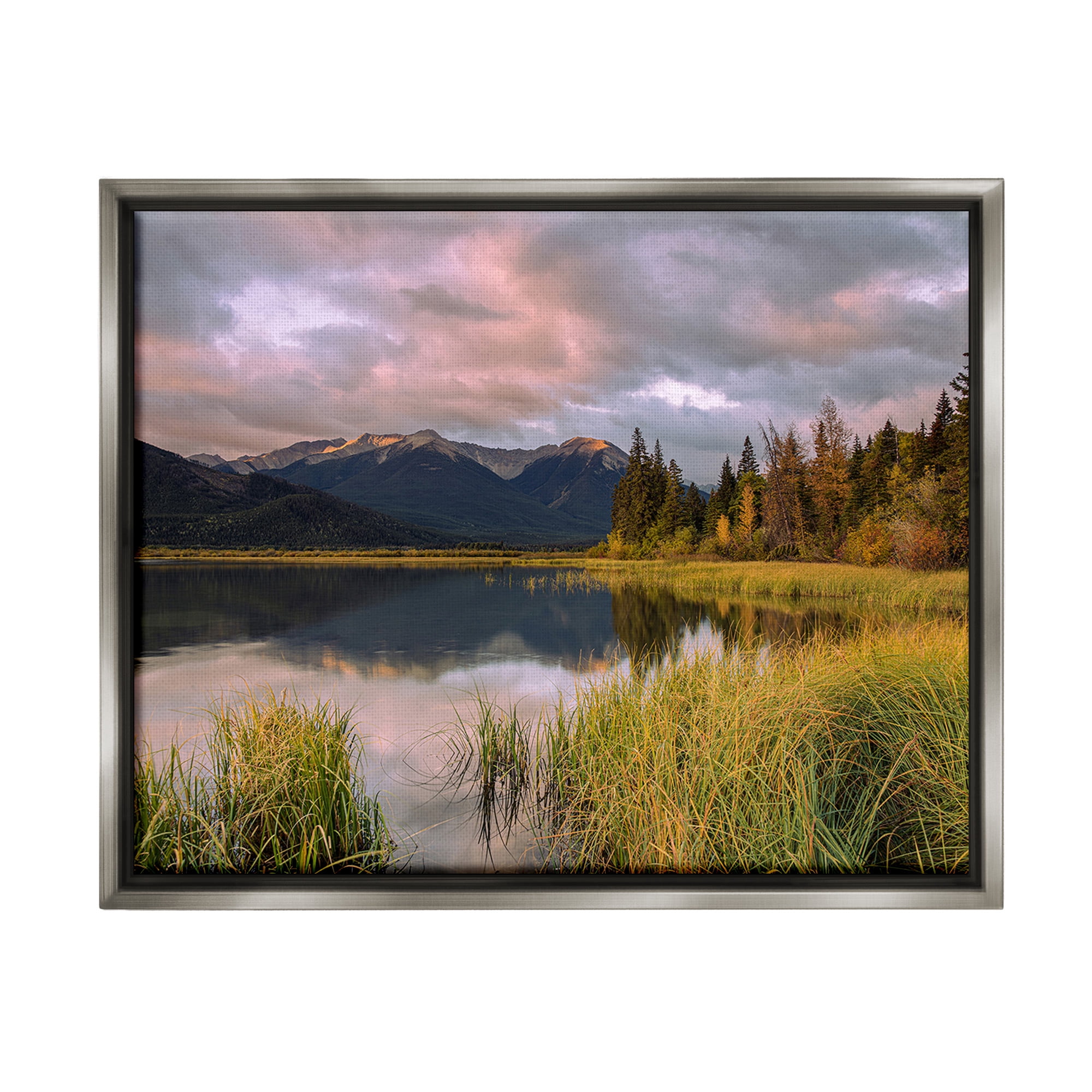 Stupell Industries Lake's Edge Landscape Landscape Photography Gray Floater Framed Canvas Art Print Wall Art, 31 x 25