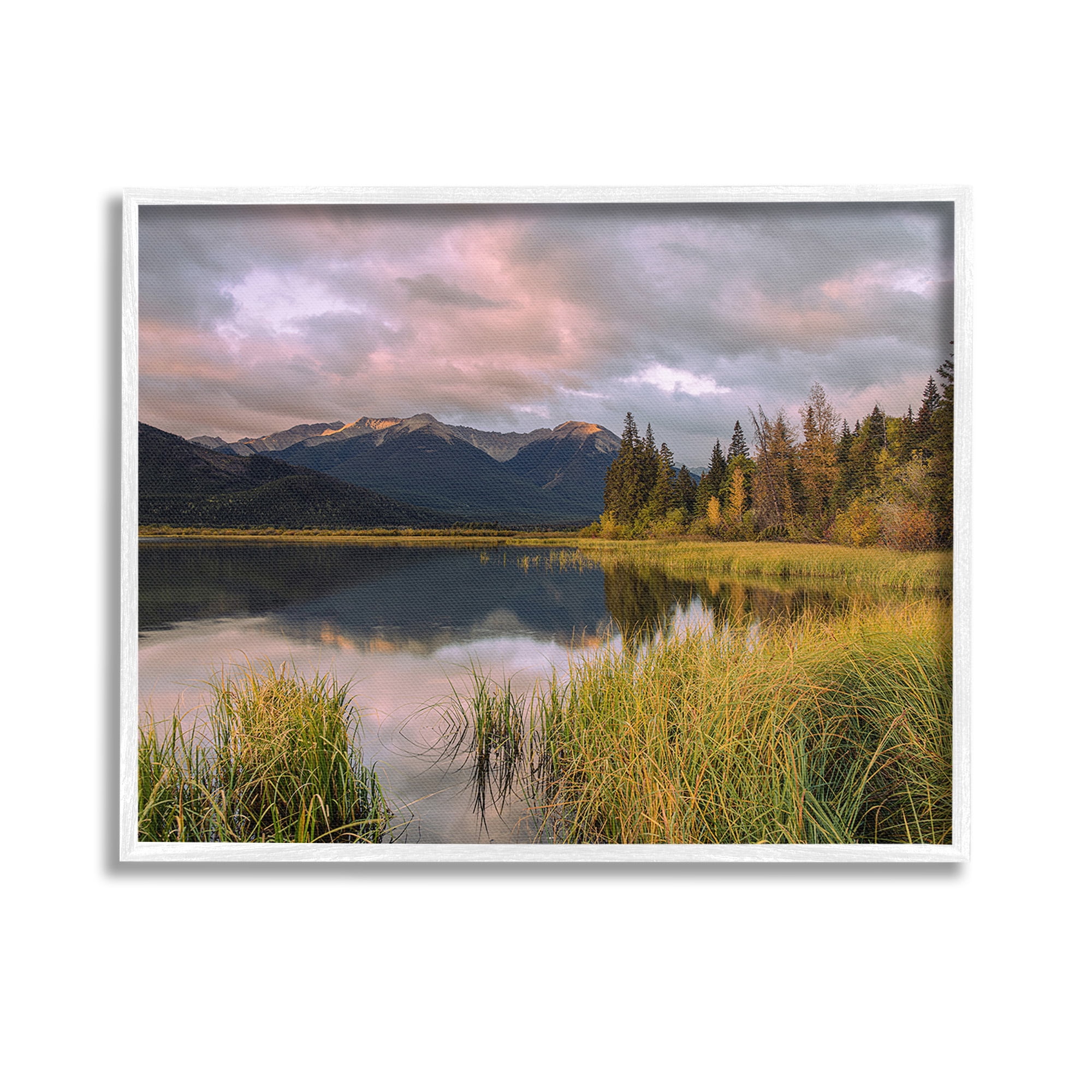 Stupell Industries Lake's Edge Landscape Landscape Photography White Framed Art Print Wall Art, 14 x 11