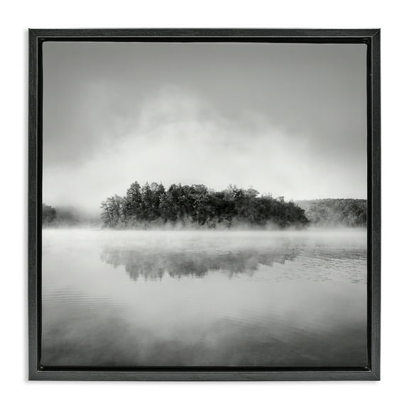 Stupell Industries Lake with Distant Island Landscape & Nature Photography Black Floater Framed Canvas Art Print Wall Art, 18 x 18