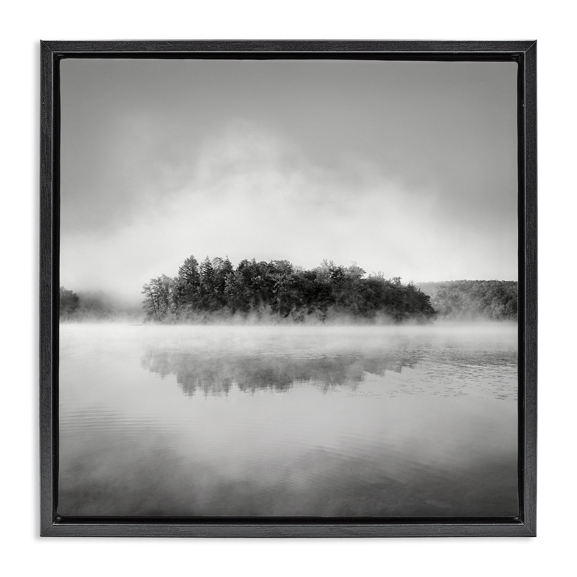 Stupell Industries Lake with Distant Island Landscape & Nature Photography Black Floater Framed Canvas Art Print Wall Art, 25 x 25