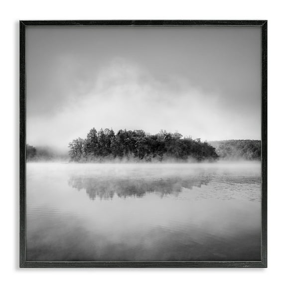 Stupell Industries Lake with Distant Island Landscape & Nature Photography Black Framed Art Print Wall Art, 12 x 12