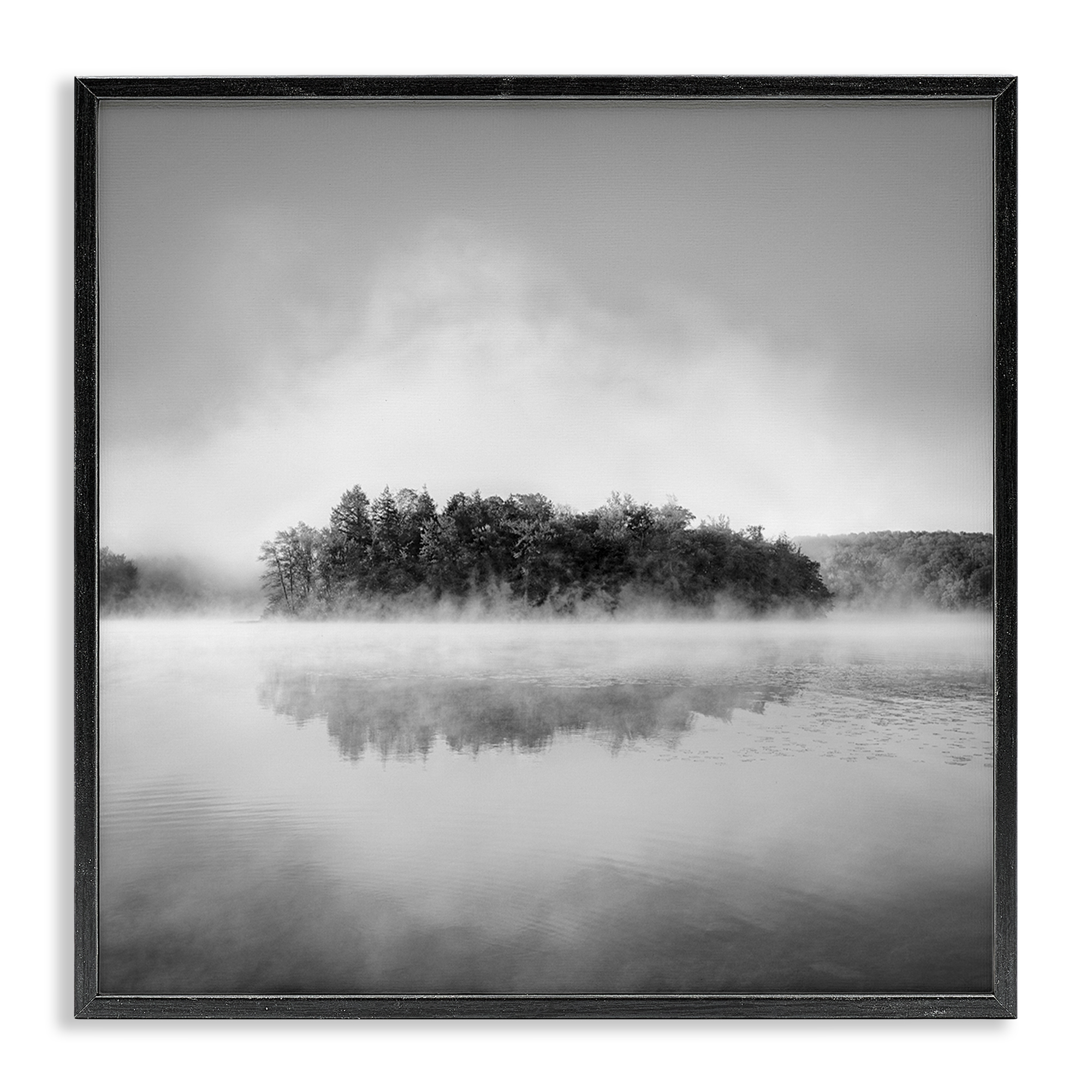 Stupell Industries Lake with Distant Island Landscape & Nature Photography Black Framed Art Print Wall Art, 24 x 24