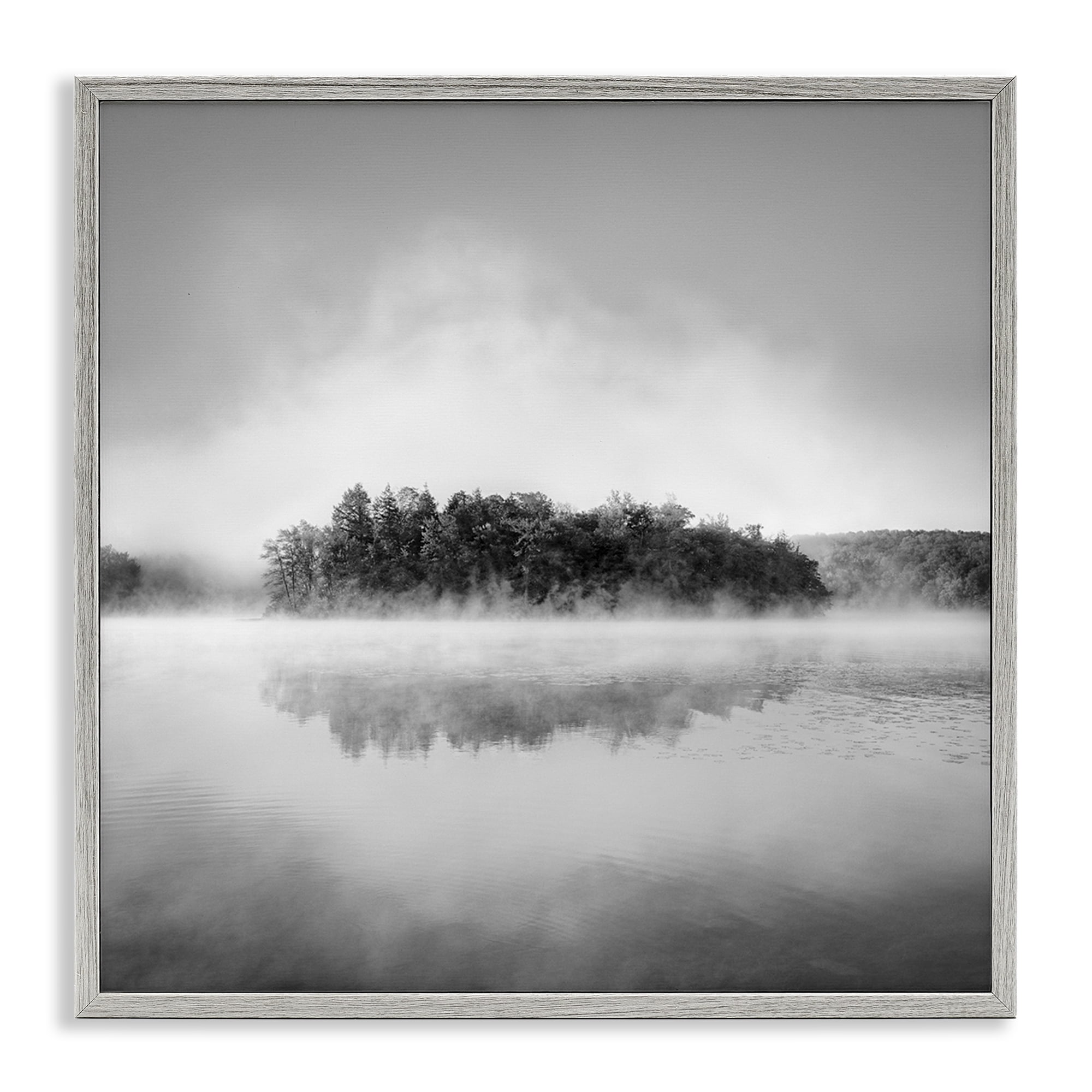 Stupell Industries Lake with Distant Island Landscape & Nature Photography Gray Framed Art Print Wall Art, 12 x 12