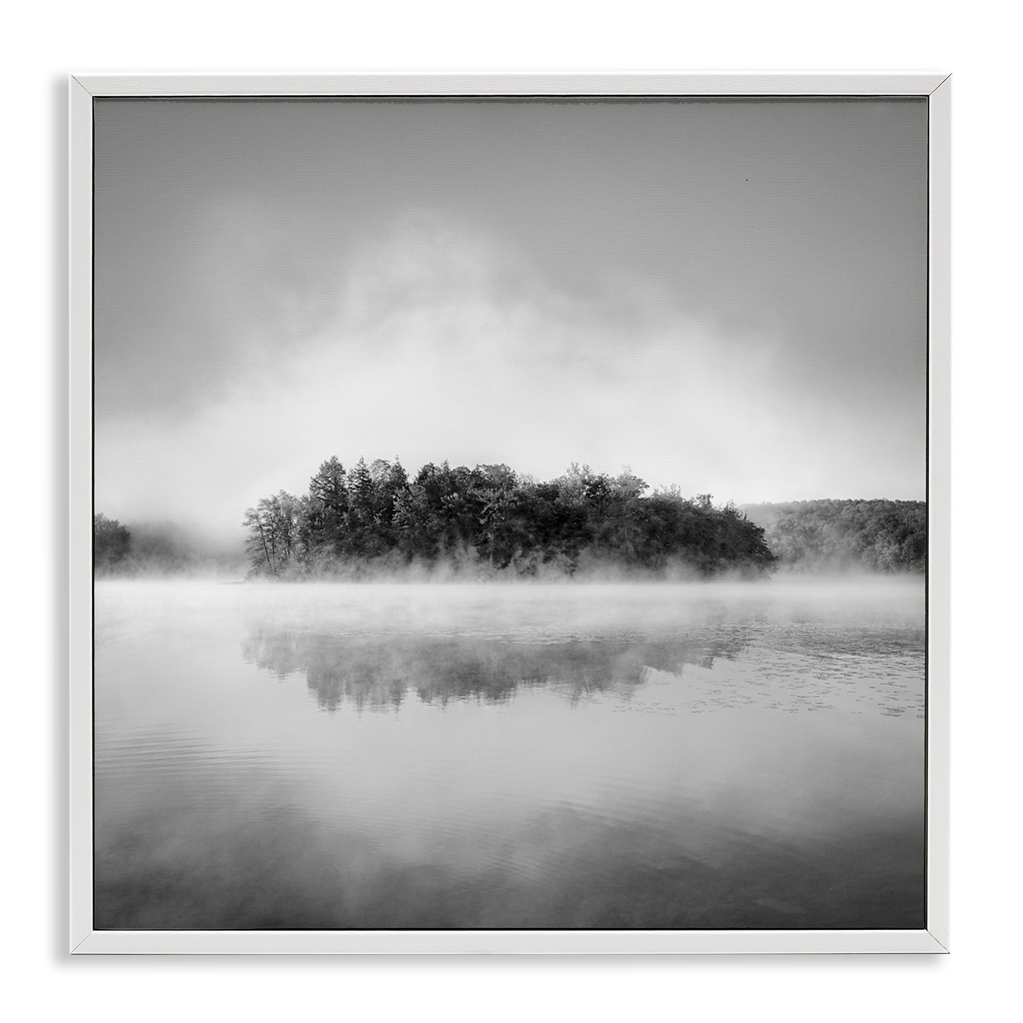 Stupell Industries Lake with Distant Island Landscape & Nature Photography White Framed Art Print Wall Art, 17 x 17