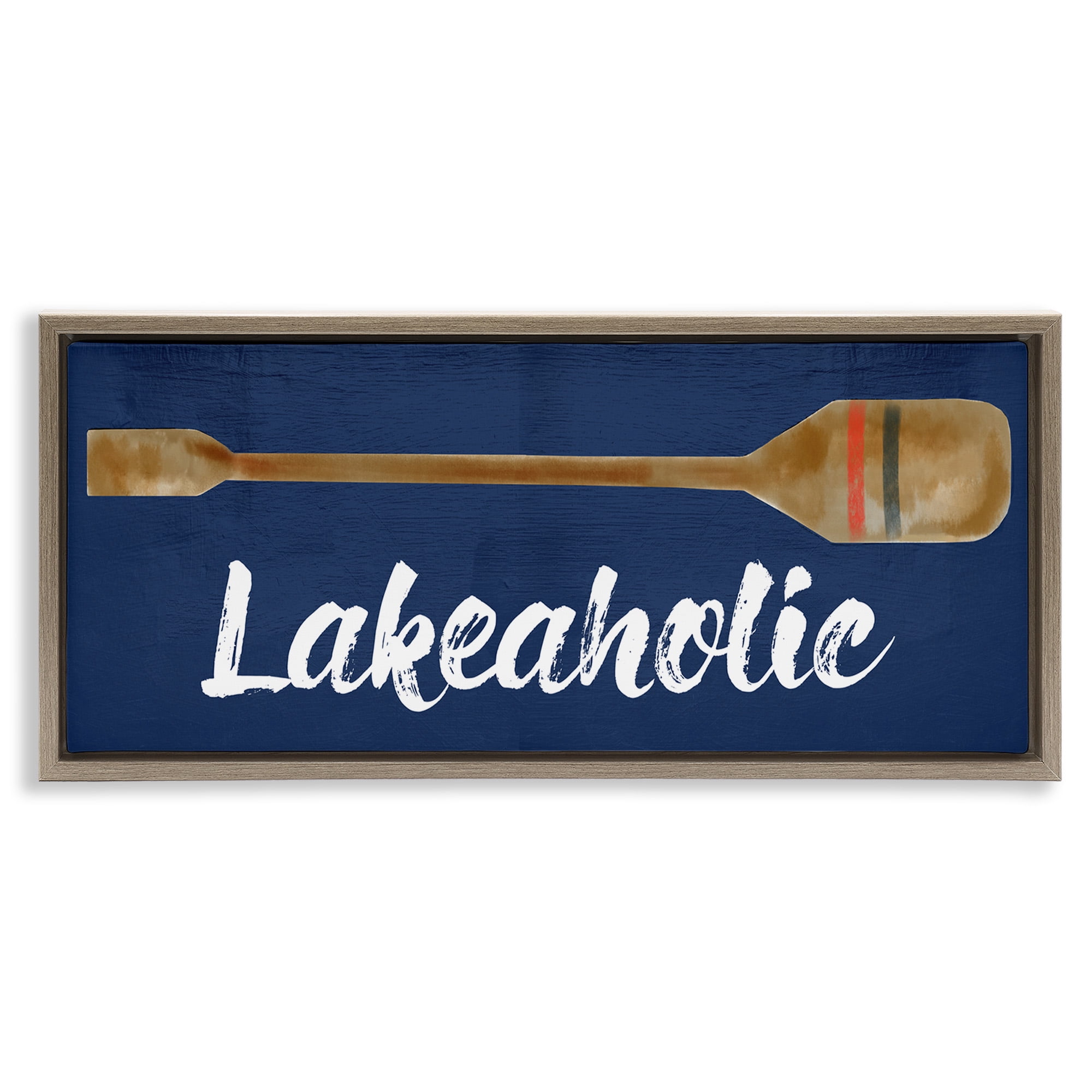 Stupell Industries Lakeaholic Boat Oar Inspirational Painting Brown Floater Framed Canvas Art Print Wall Art, 31 x 14