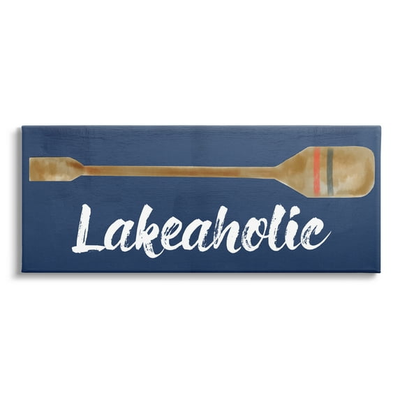 Stupell Industries Lakeaholic Boat Oar Inspirational Painting Gallery Wrapped Canvas Print Wall Art, 30 x 13