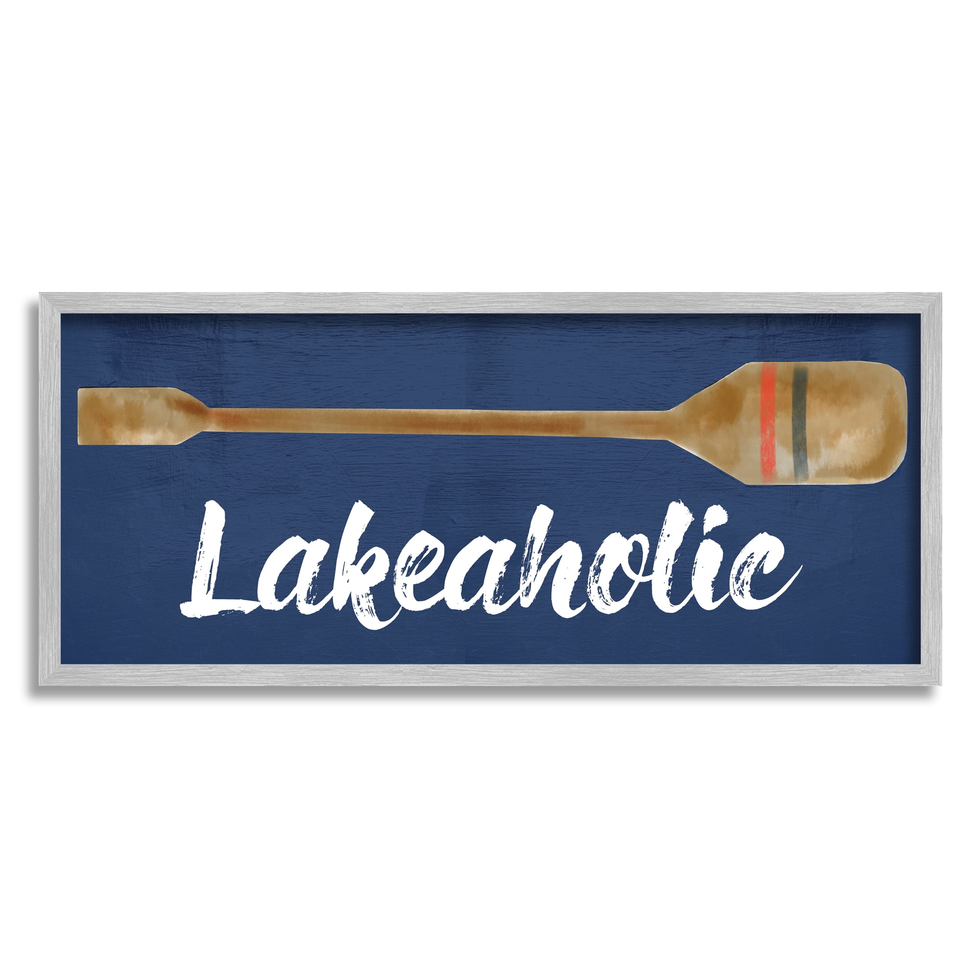 Stupell Industries Lakeaholic Boat Oar Inspirational Painting Gray Framed Art Print Wall Art, 24 x 10