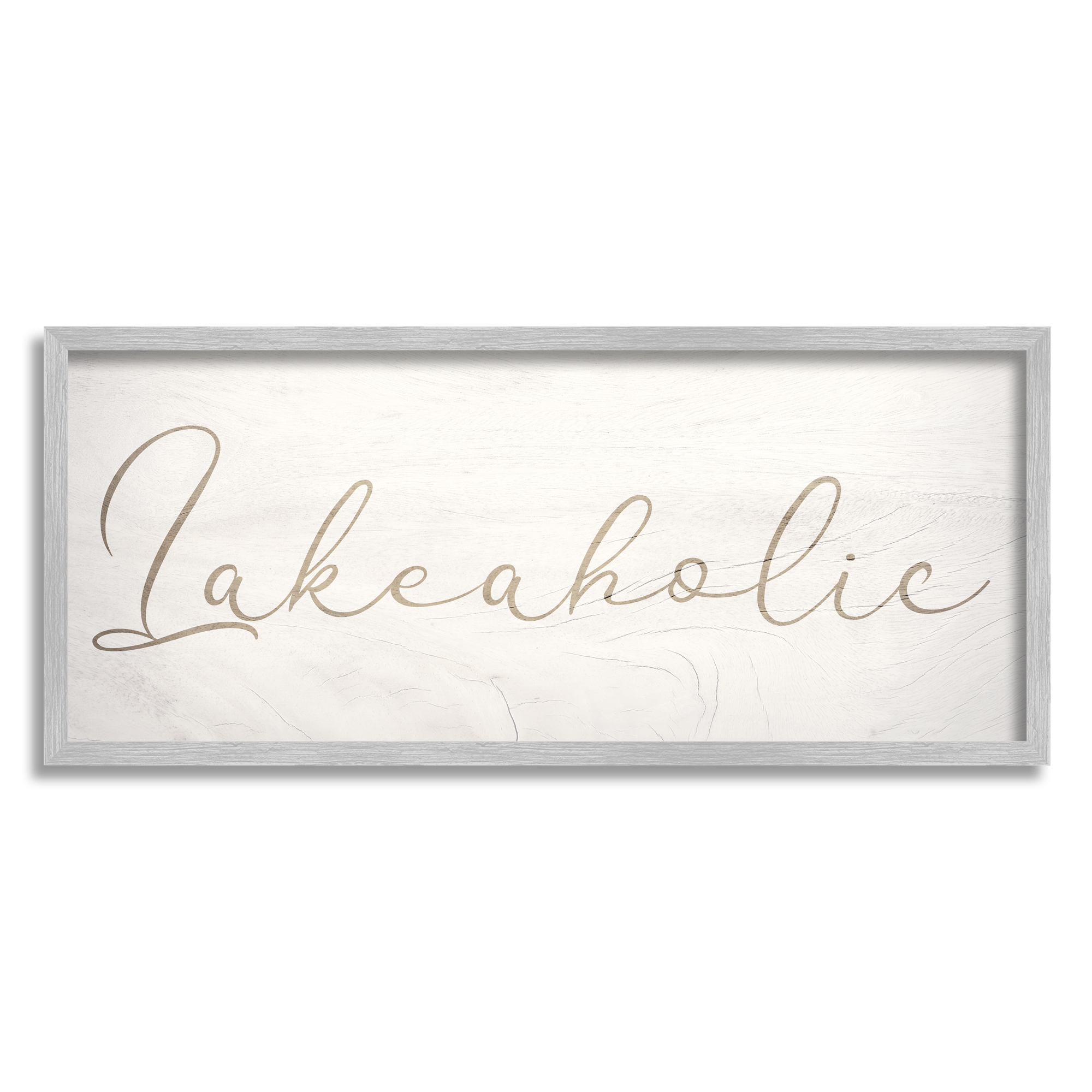Stupell Industries Lakeaholic Shabby Chic Calligraphy Text Rustic Background Framed Wall Art, 24 x 10, Design by Daphne Polselli