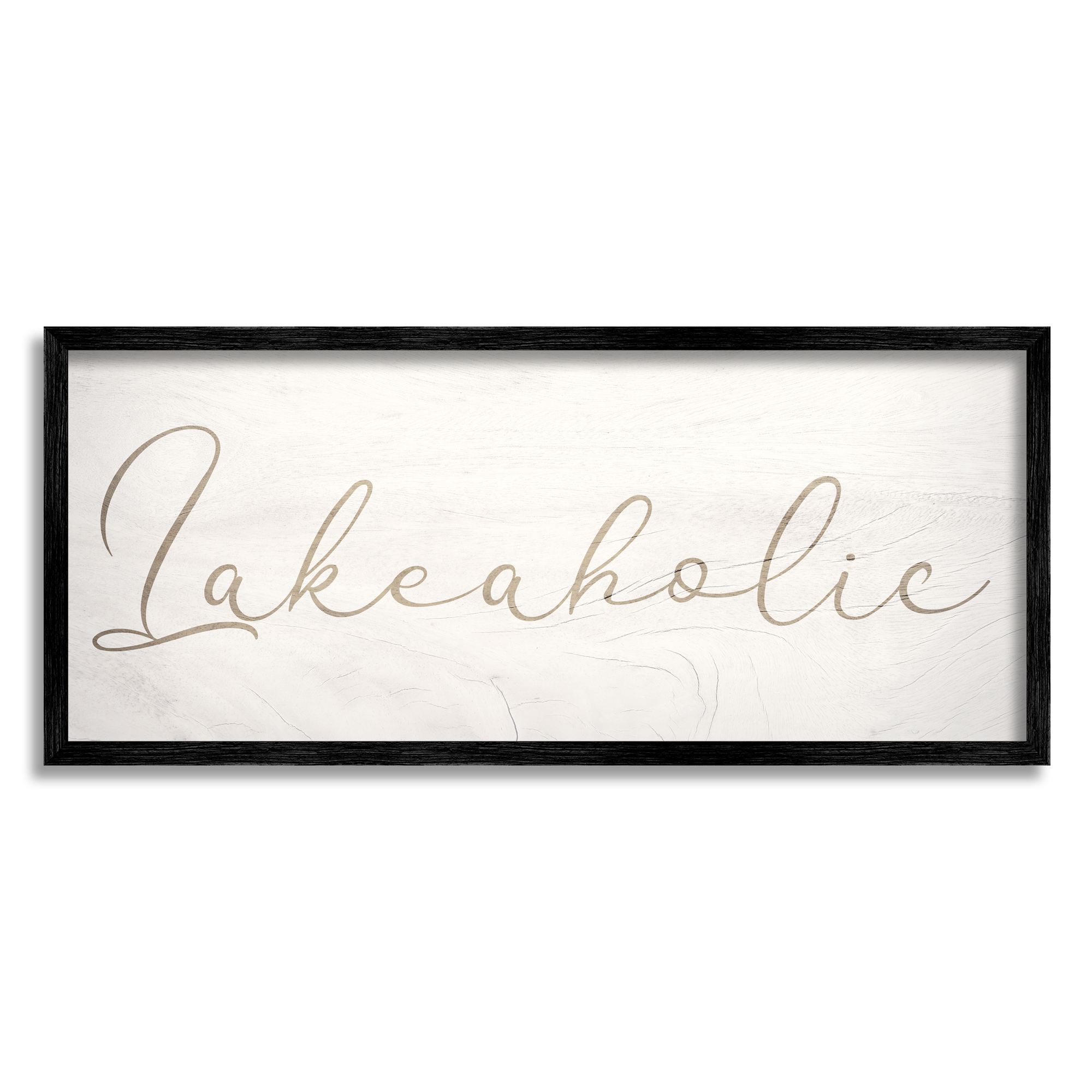 Stupell Industries Lakeaholic Shabby Chic Calligraphy Text Rustic Background Framed Wall Art, 30 x 13, Design by Daphne Polselli