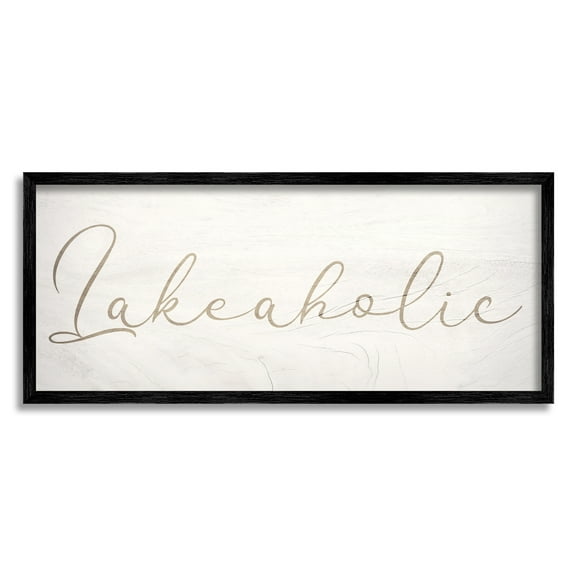 Stupell Industries Lakeaholic Shabby Chic Calligraphy Text Rustic Background Framed Wall Art, 30 x 13, Design by Daphne Polselli