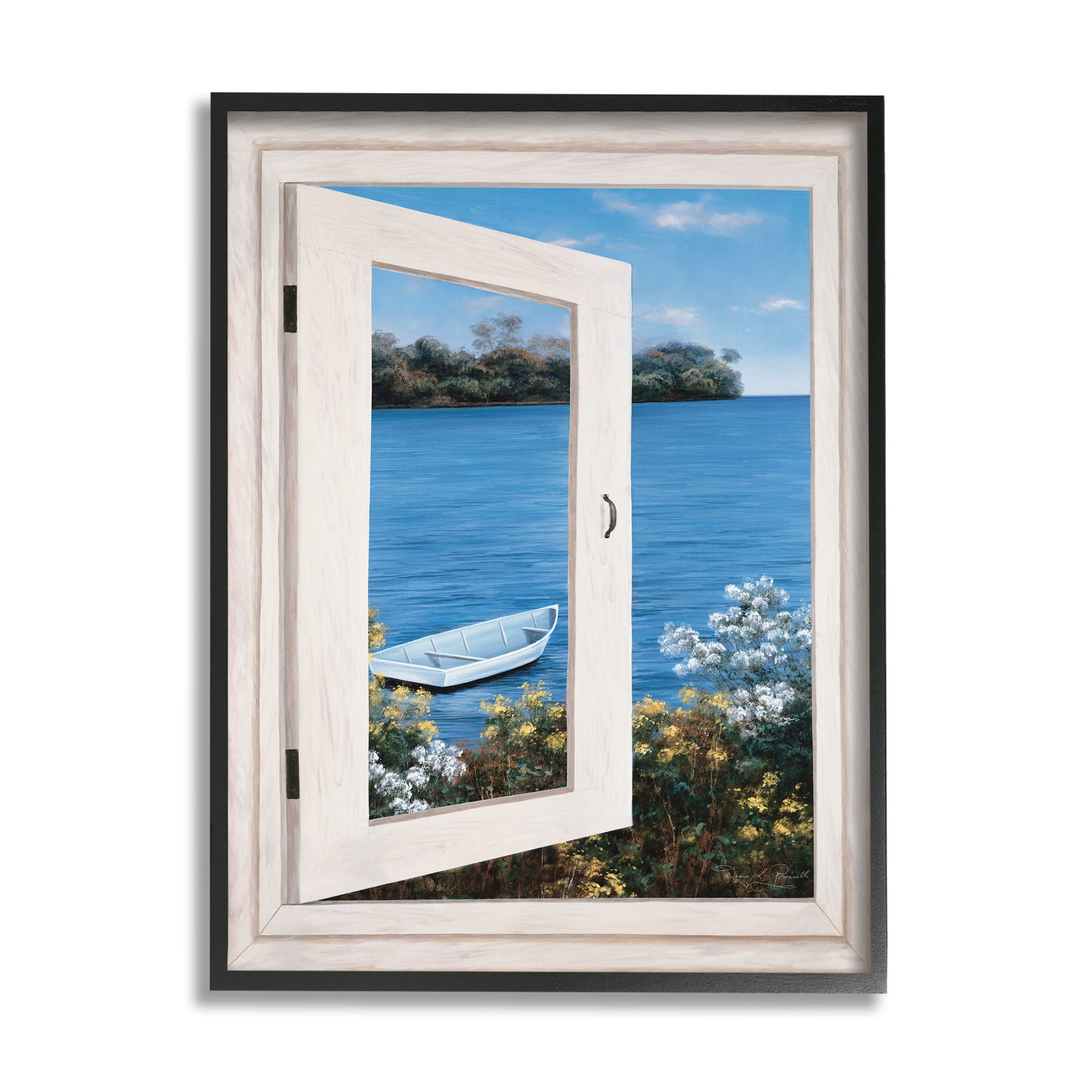 Stupell Industries Lakefront Window Charming Floral Island Boat,11 x 14,Designed by Diane Romanello