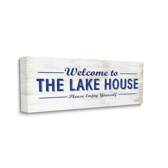Stupell Industries Lakehouse Welcome Sign Enjoy Yourself Phrase Distressed Design Canvas Wall Art Design by Lauren Rader, 13" x 30"