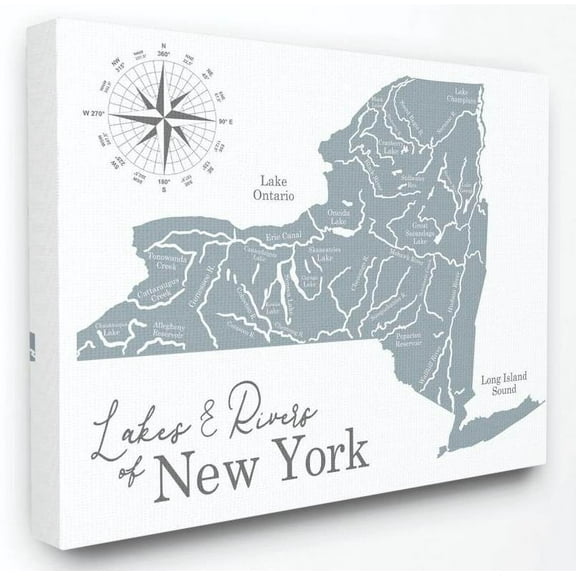 Stupell Industries Lakes And Rivers New York State Blue Map Canvas Wall Art by Daphne Polselli