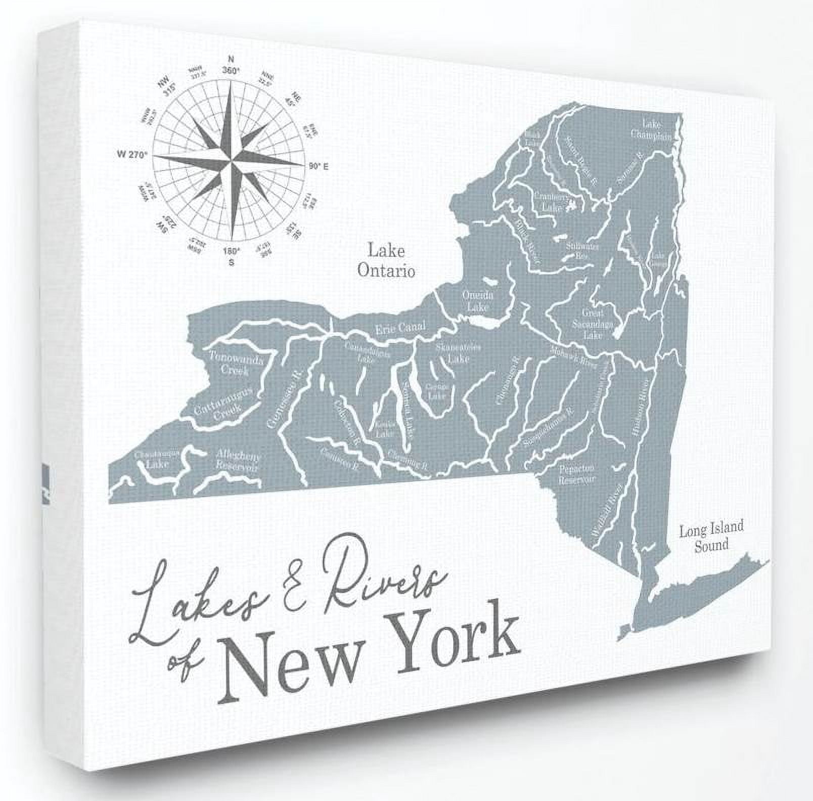 Stupell Industries Lakes And Rivers New York State Blue Map Canvas Wall Art by Daphne Polselli