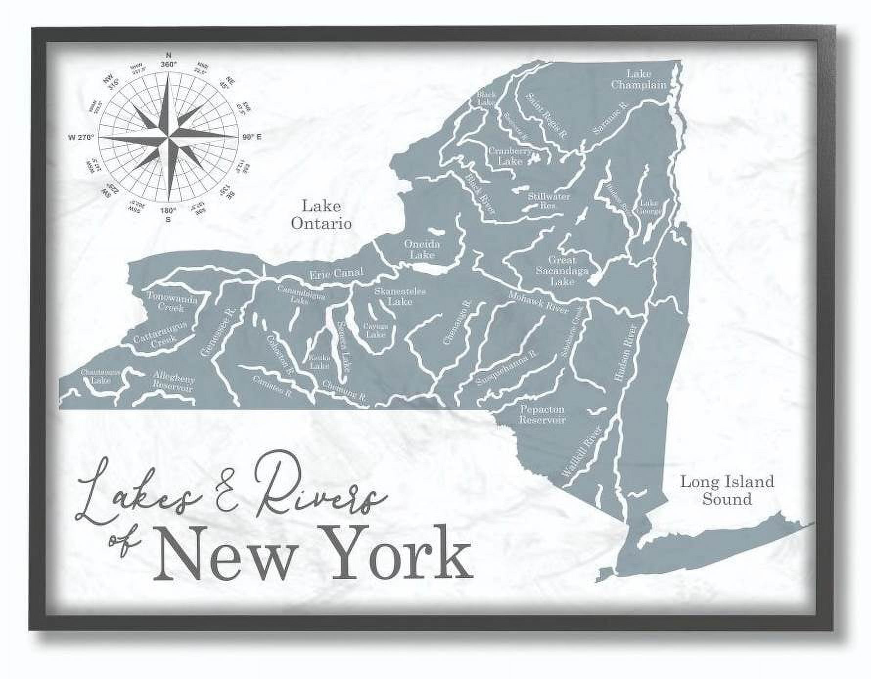 Stupell Industries Lakes And Rivers New York State Blue Map Framed Wall Art by Daphne Polselli
