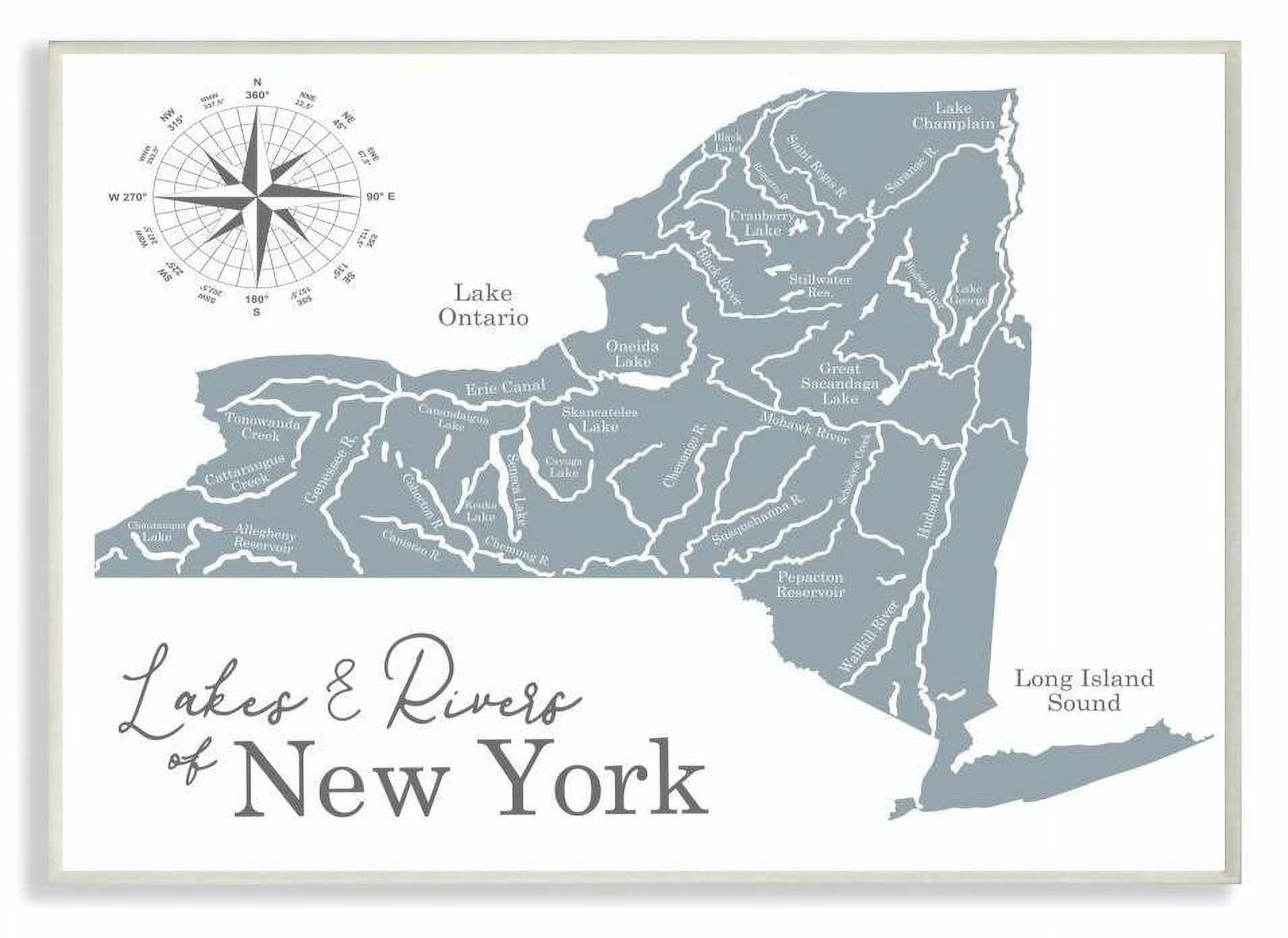 Stupell Industries Lakes And Rivers New York State Blue Map Wall Plaque by Daphne Polselli
