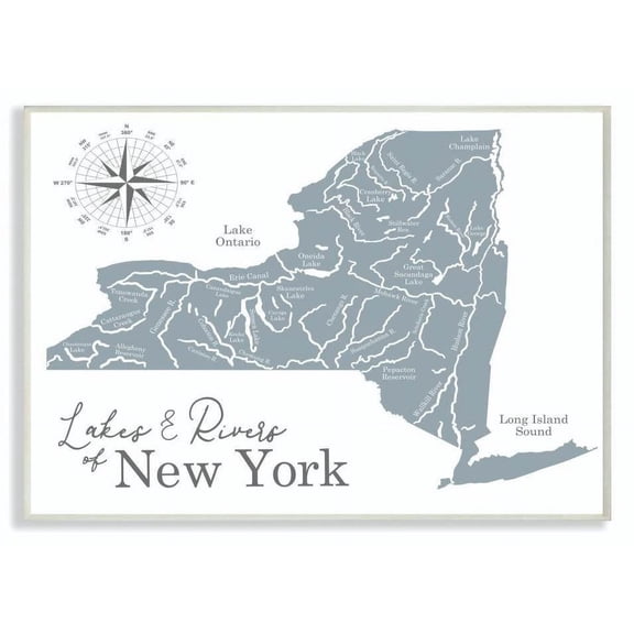 Stupell Industries Lakes And Rivers New York State Blue Map Wall Plaque by Daphne Polselli