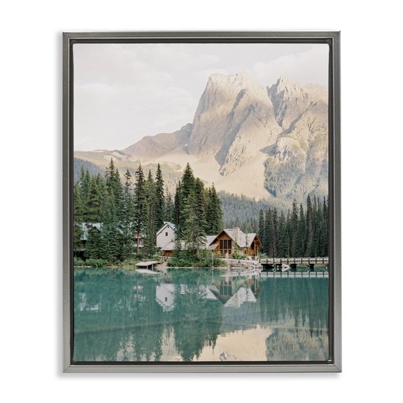 Stupell Industries Lakeside Cabin Landscape Landscape Photography Gray Floater Framed Art Print Wall Art, 17 x 21