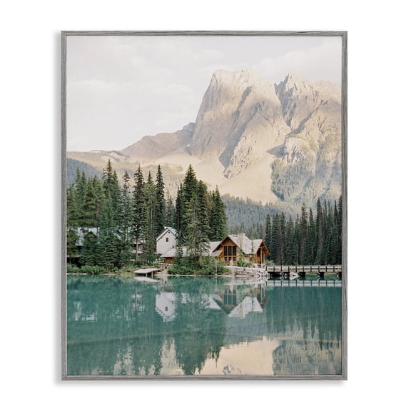 Stupell Industries Lakeside Cabin Landscape Landscape Photography Gray Framed Art Print Wall Art, 11 x 14