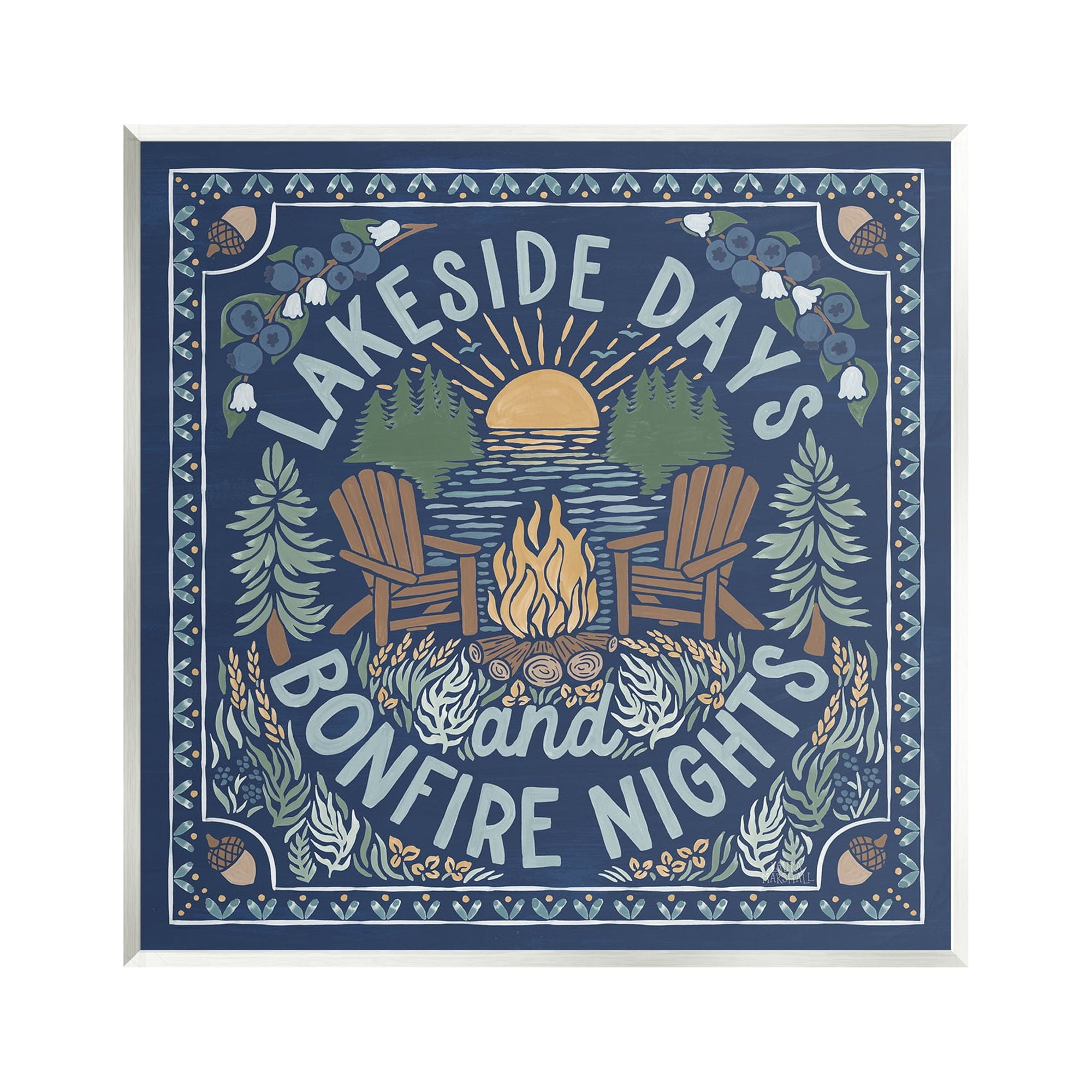 Stupell Industries Lakeside Campfire Phrase Nature Painting Unframed Art Print Wall Art, 12 x 12