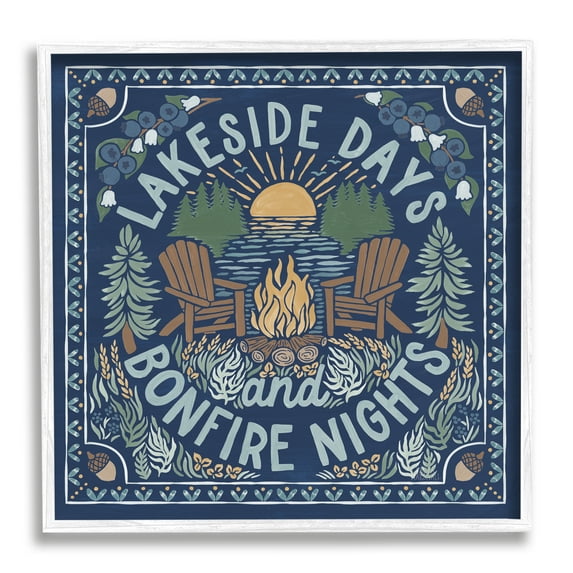 Stupell Industries Lakeside Campfire Phrase Nature Painting White Framed Art Print Wall Art, 24 x 24