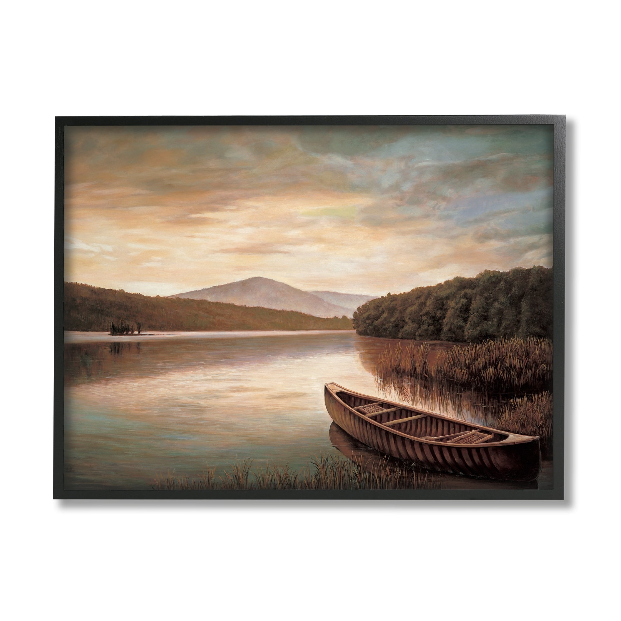 Stupell Industries Lakeside Canoe Cloudy Sky Mountain Forest Landscape, 14 x 11,Design by Richard Dunahay