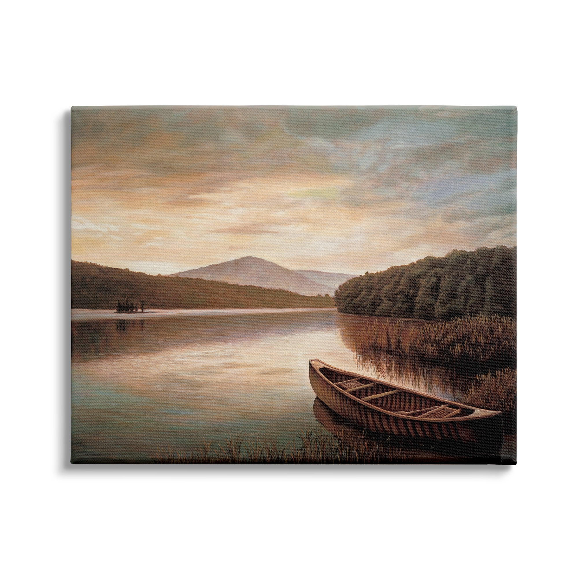 Stupell Industries Lakeside Canoe Cloudy Sky Mountain Forest Landscape, 20 x 16,Design by Richard Dunahay