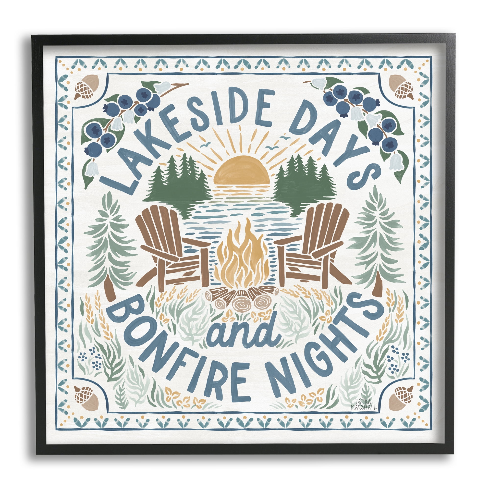 Stupell Industries Lakeside Days Bonfire Nights Nature Painting Black Framed Art Print Wall Art, 24 x 24