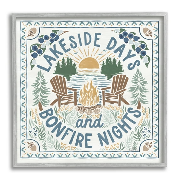Stupell Industries Lakeside Days Bonfire Nights Nature Painting Gray Framed Art Print Wall Art, 24 x 24
