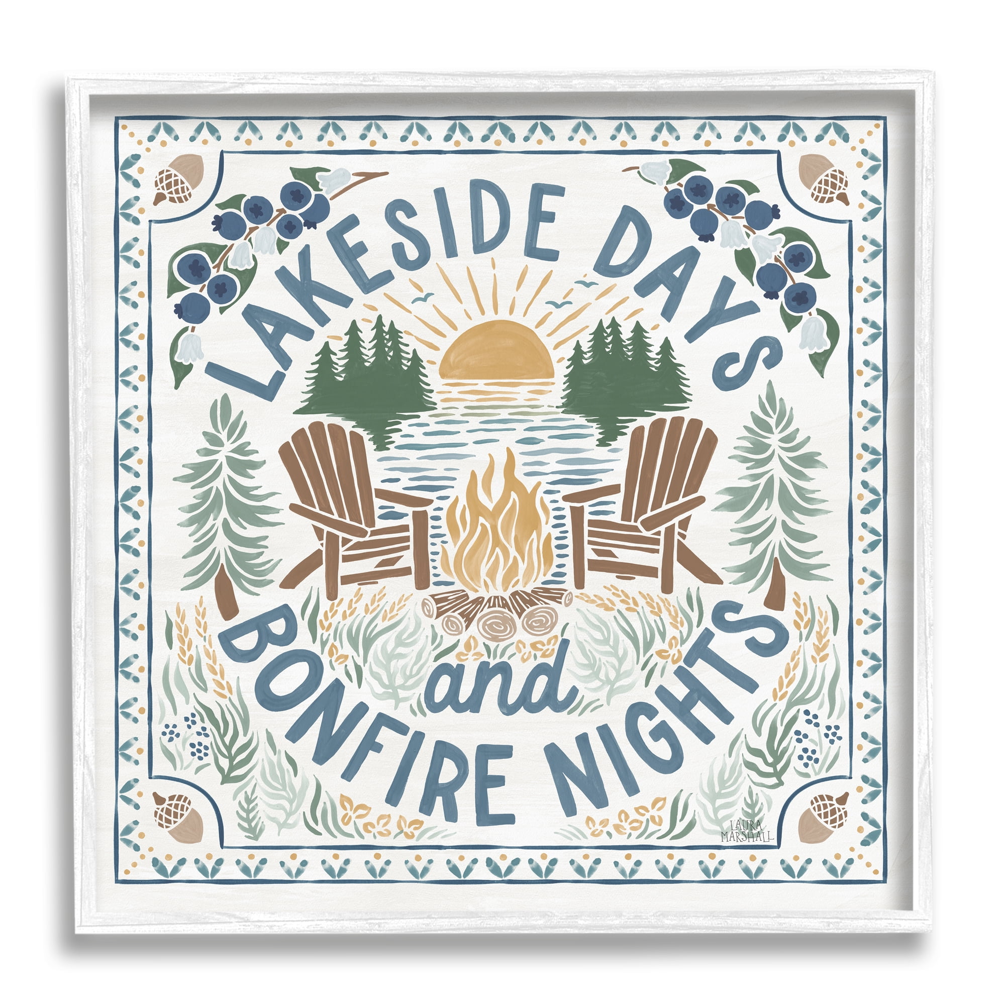 Stupell Industries Lakeside Days Bonfire Nights Nature Painting White Framed Art Print Wall Art, 12 x 12
