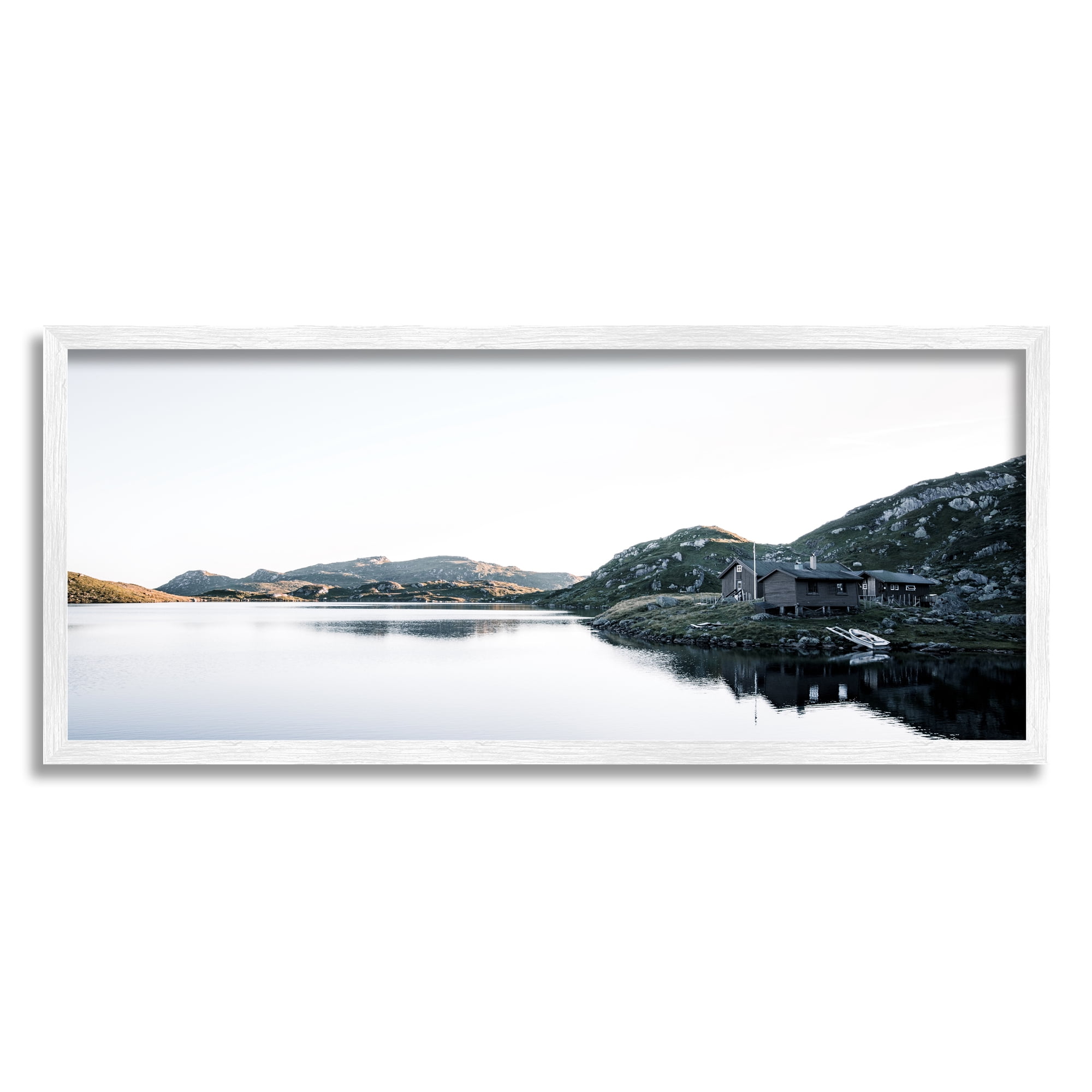 Stupell Industries Lakeside Horizon Photography Nature Photography White Framed Art Print Wall Art, 24 x 10