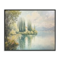 Stupell Industries Lakeside Mansion View Landscape & Nature Painting Black Framed Art Print Wall Art, 14 x 11