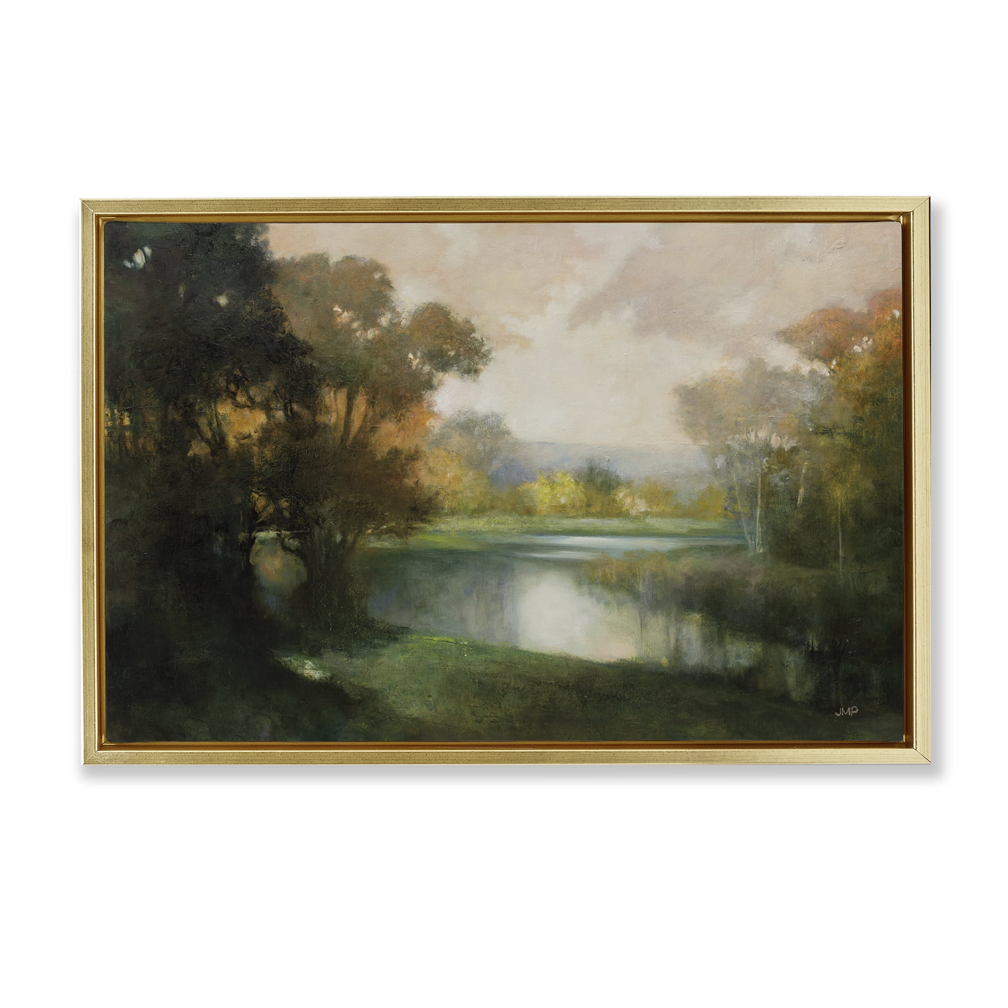 Stupell Industries Lakeside Morning in Autumn Light Gold Framed Floater Canvas Wall Art, design by Julia Purinton