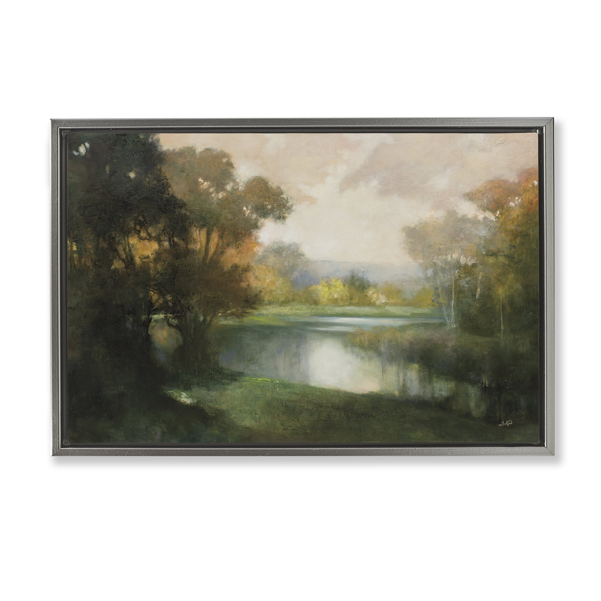 Stupell Industries Lakeside Morning in Autumn Light Gray Framed Floater Canvas Wall Art, design by Julia Purinton