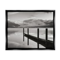 Stupell Industries Lakeside Mountain Dock Nature Photography Black Floater Framed Art Print Wall Art, 21 x 17