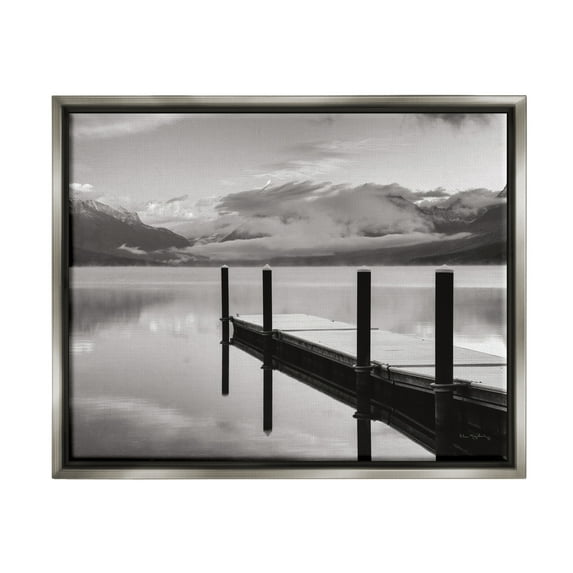 Stupell Industries Lakeside Mountain Dock Nature Photography Gray Floater Framed Art Print Wall Art, 21 x 17