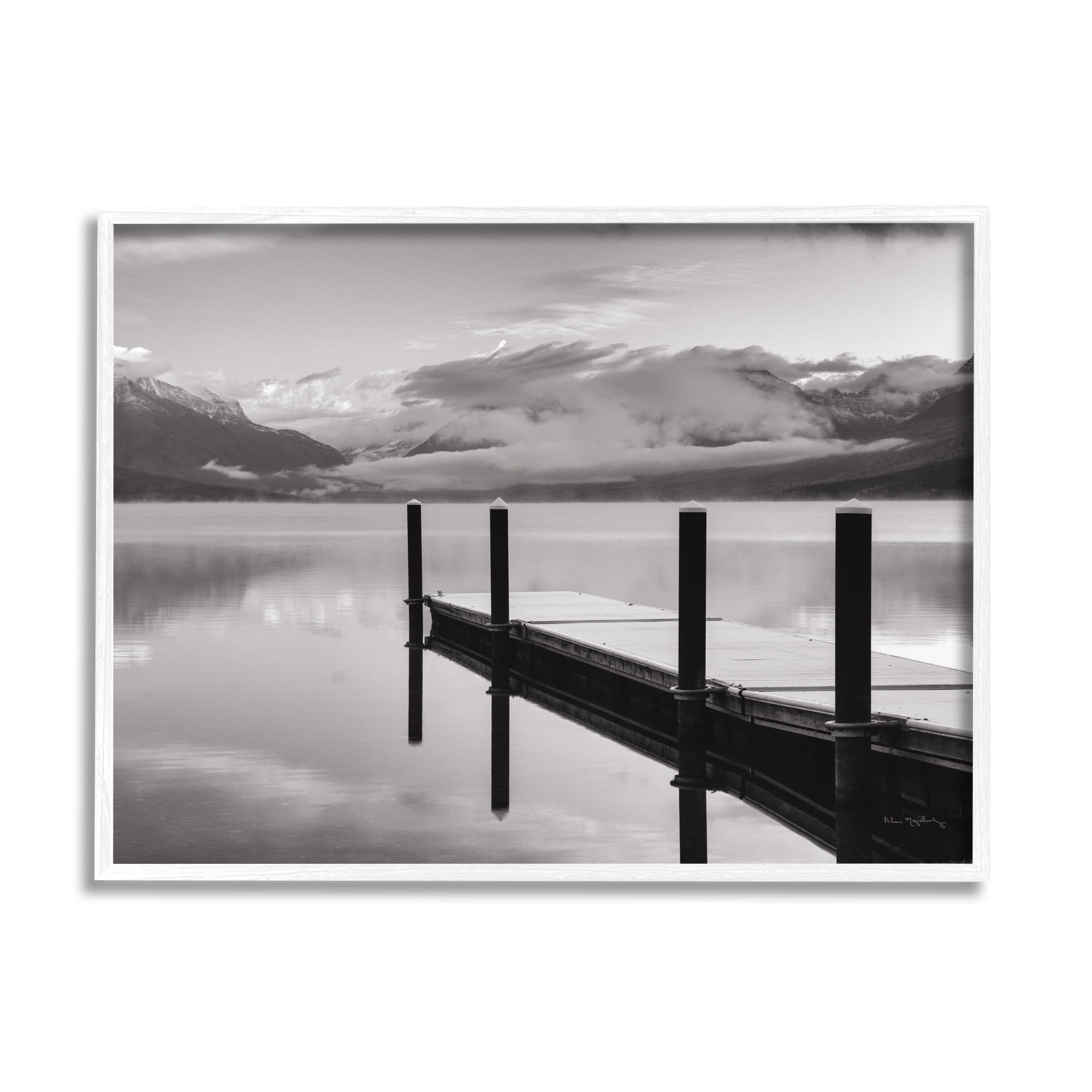 Stupell Industries Lakeside Mountain Dock Nature Photography White Framed Art Print Wall Art, 14 x 11