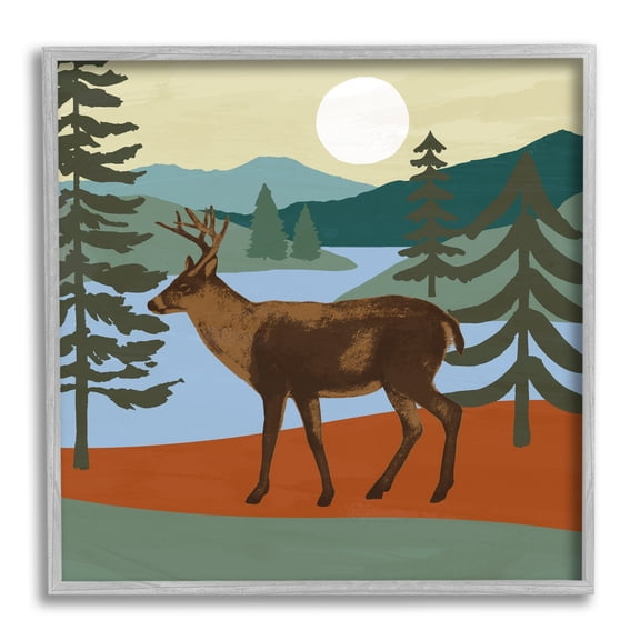 Stupell Industries Lakeside Mountain Peaks Forest Deer Walking , 12 x 12, Design by Victoria Barnes