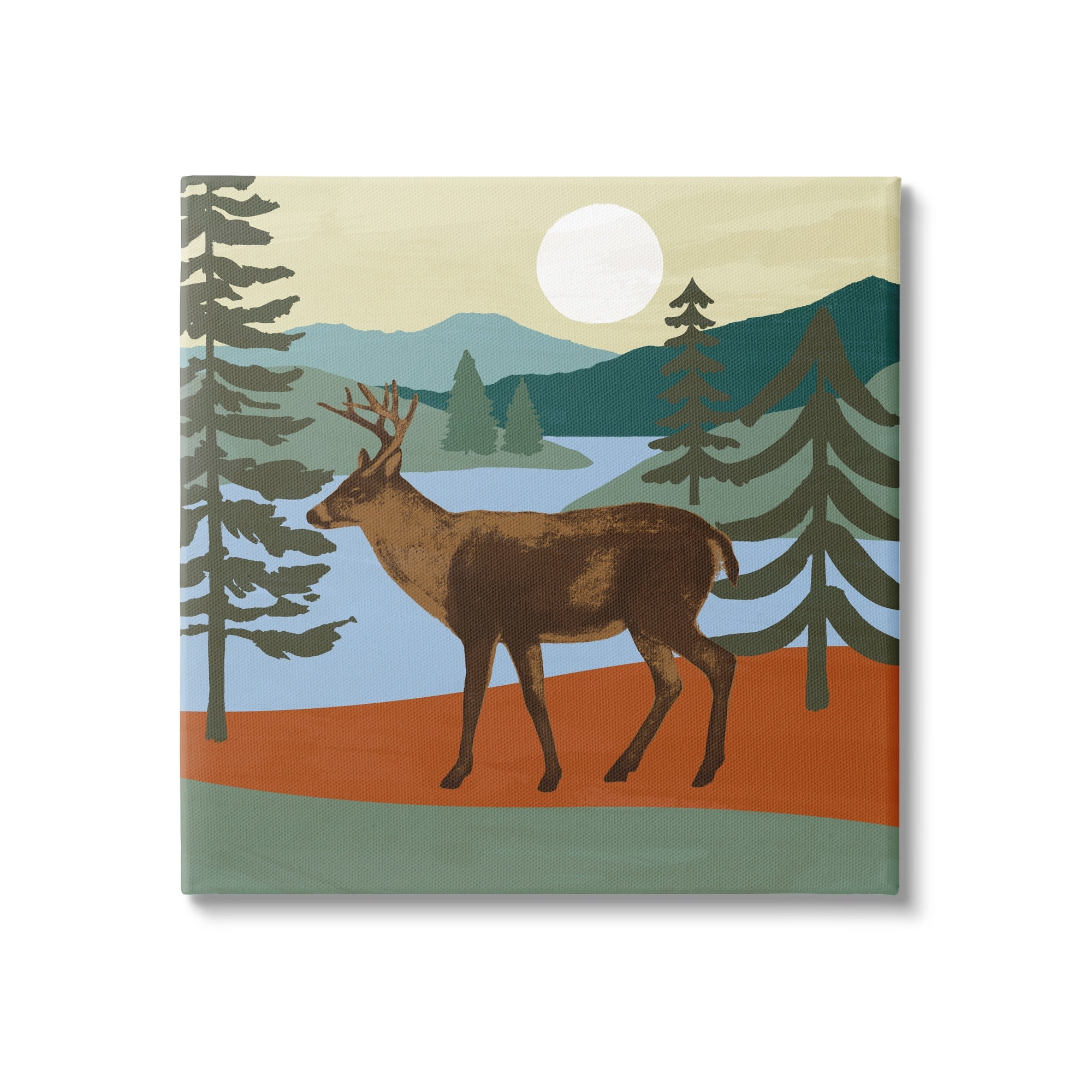 Stupell Industries Lakeside Mountain Peaks Forest Deer Walking , 30 x 30, Design by Victoria Barnes