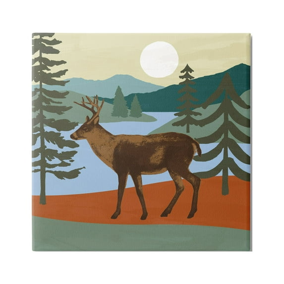 Stupell Industries Lakeside Mountain Peaks Forest Deer Walking Graphic Art Gallery-Wrapped Canvas Print Wall Art, 24x24, by Victoria Barnes